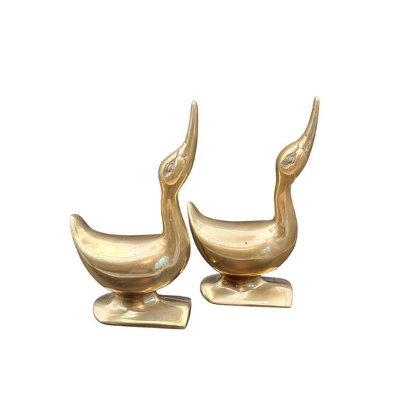Vintage Brass Ducks Geese Bookends Lucky Heads Up Sculptures Weighted - Picture 2 of 10